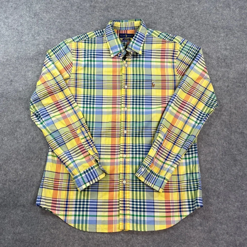 Ralph Lauren Mens Shirt XL Multi-color Plaid Stretch Long Sleeve Slim Fit - Picture 2 of 12